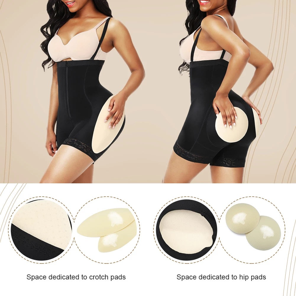 Shaping garments can control the tummy and lift the buttocks, and